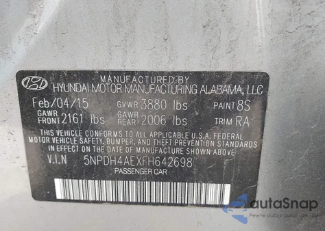 2015 Hyundai Elantra Se z USA, uszkodzony, nr VIN 5NPDH4AEXFH642698